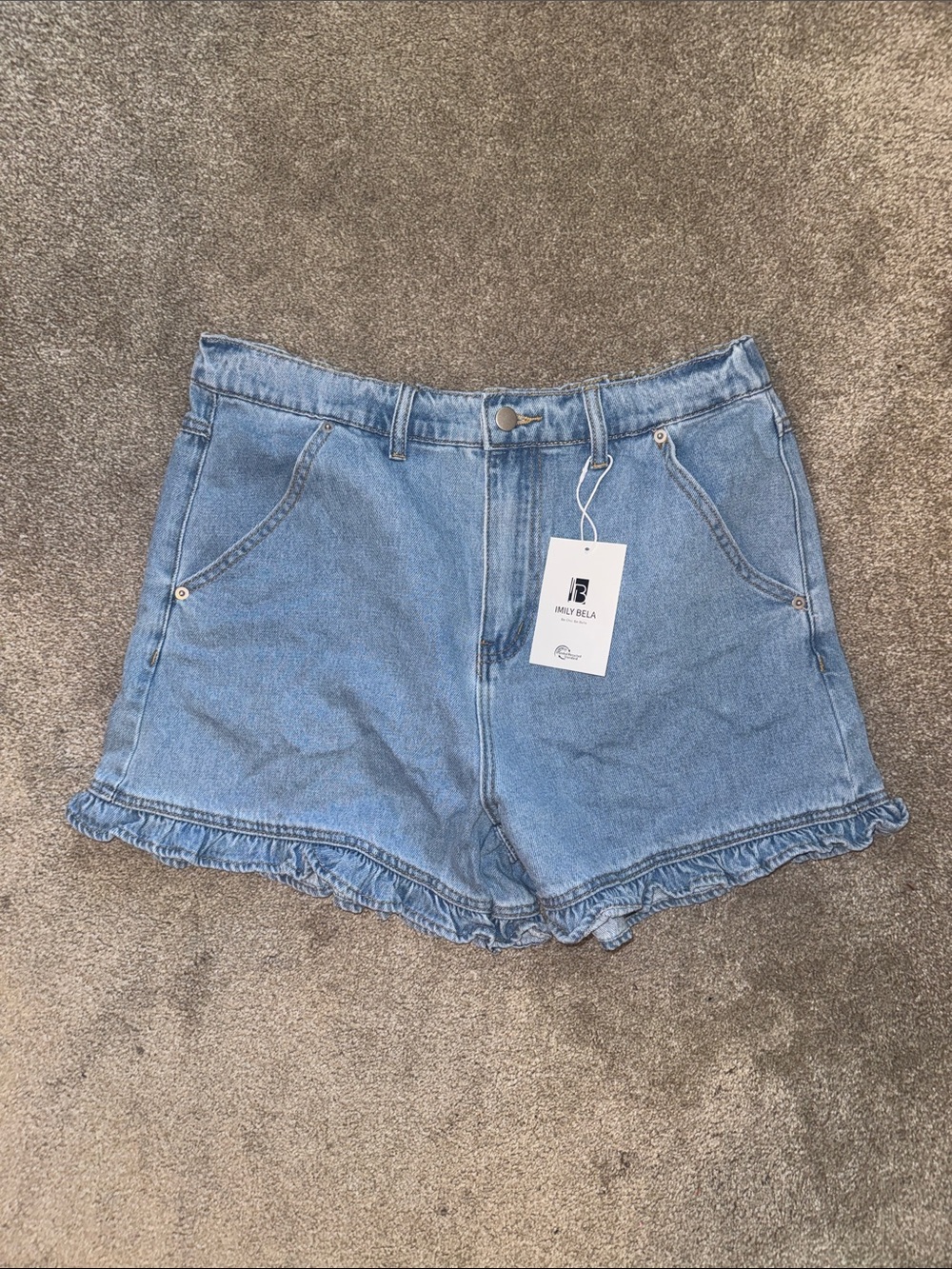 Light Blue Ruffle Hem Denim Shorts